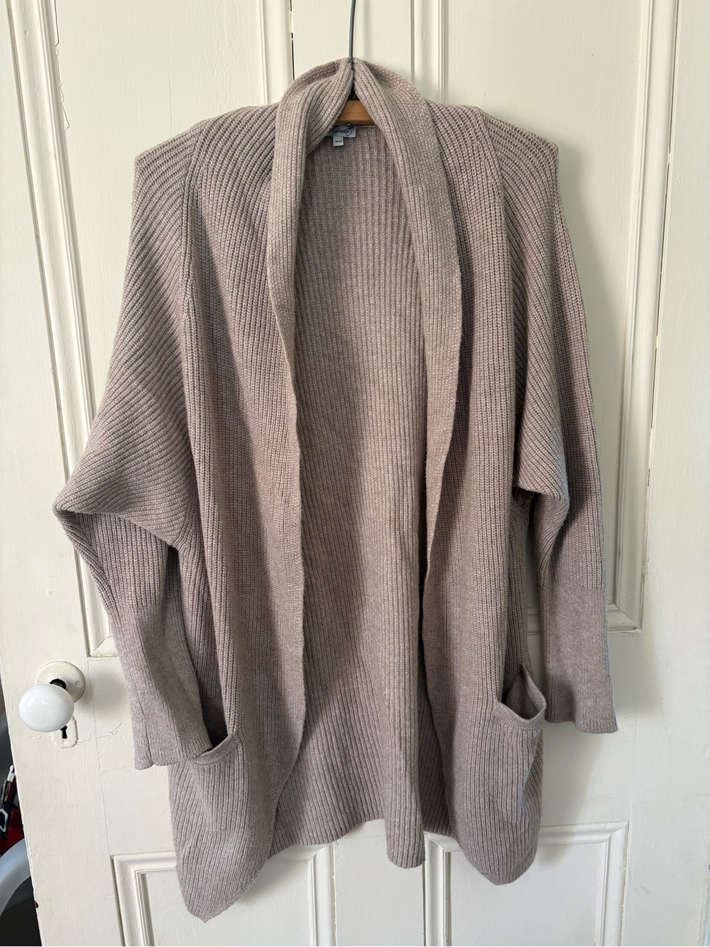 Kismet Open-Front Ribbed Cardigan in Light Taupe